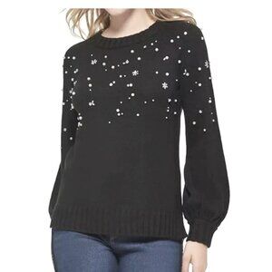 NWT | Karl Lagerfeld Paris | Embellished Black Sweater | Crew Neck | Size S